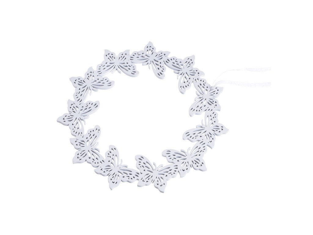 Závěsný dřevěný věnec s motýly 25 cm